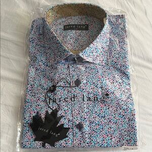 Jared Lang Men’s Blue& Pink Mosaic Button-Down Shirt. New with tag. Size L